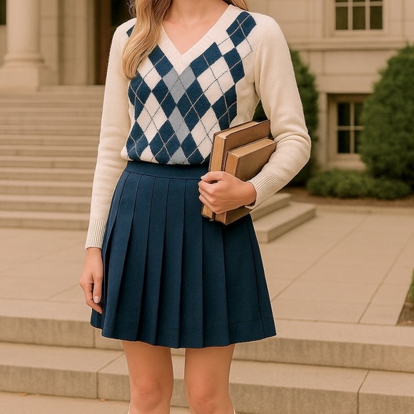 august silk Dresses & Skirts - August Silk 100% Silk Navy Blue Pleated Skirt